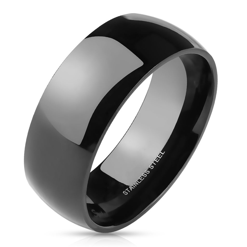 Unisex Black Ion Plated Stainless Steel Wedding Band - Classic 6mm or 8mm